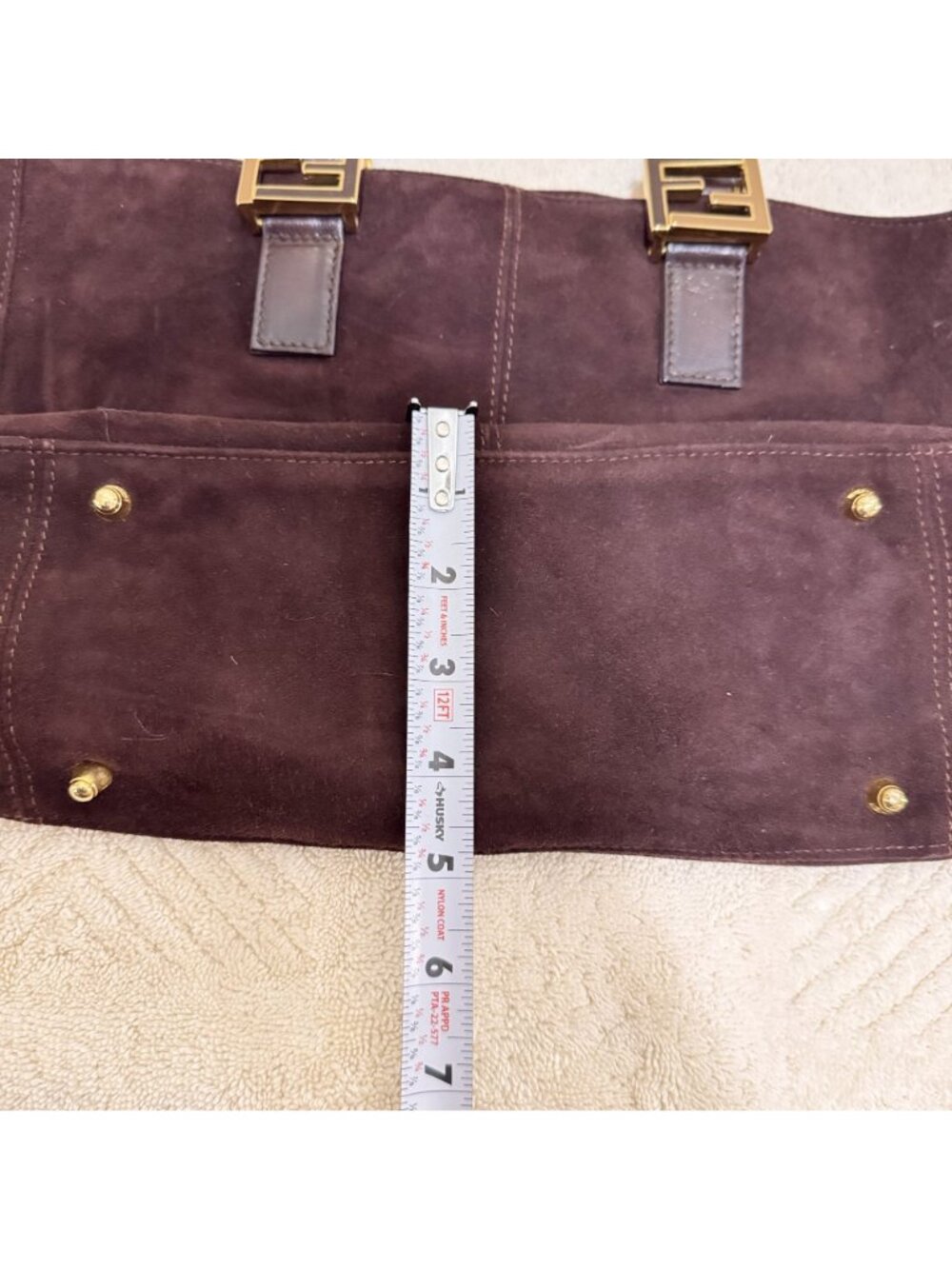 Vintage Fendi Brown Suede Leather Top Handle Tote Bag Gold FF Hardware Italy - Picture 14 of 15
